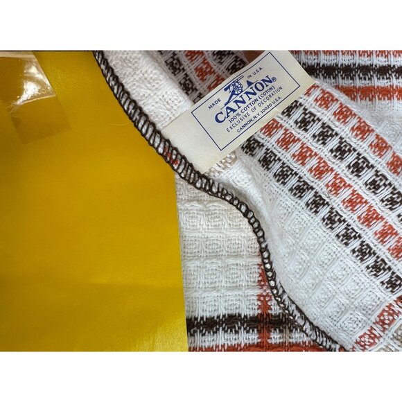 VTG Cannon 3 Piece Dish Cloths Set 14x15 In Cotton White Brown & Orange Plaid - Picture 4 of 4